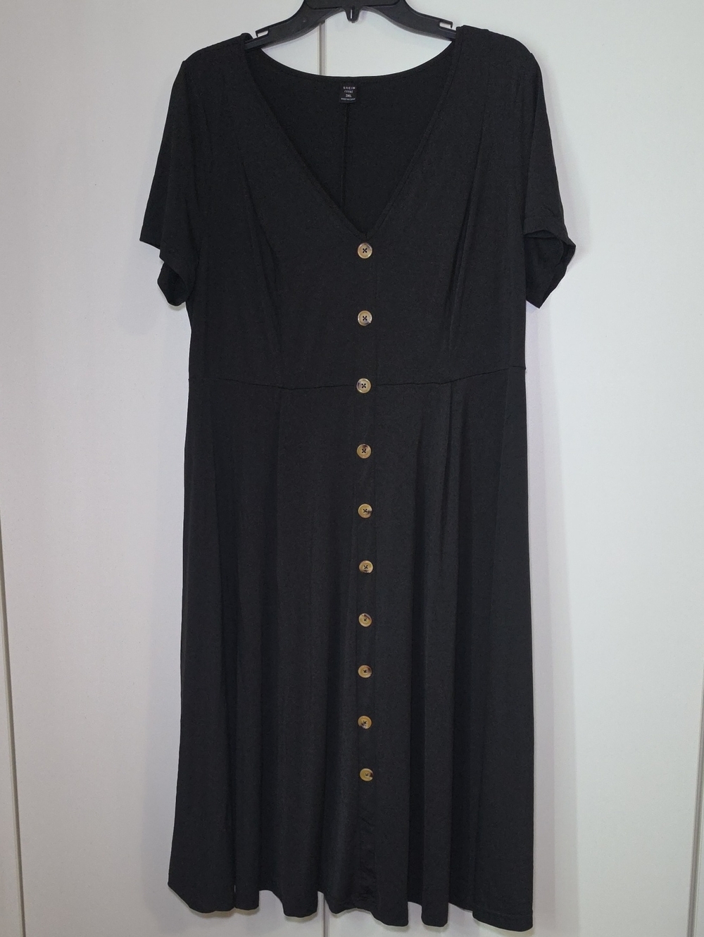 SHEIN Black Button-Front Midi Dress